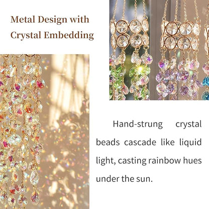 Hanging Window Garden Crystal Sun Catcher, Gold-Plated Sun Catcher for Indoor and Outdoor Decoration, Light Catcher, Party Crystals (Golden)