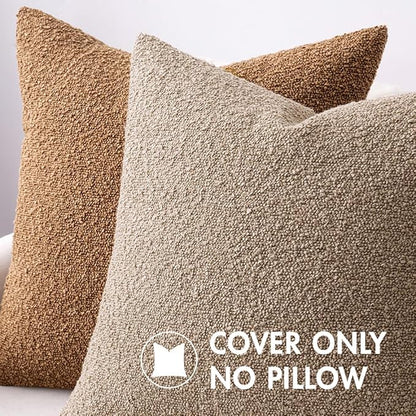 MIULEE Textured Boucle Throw Pillow Cover Khaki Accent Solid Lumbar Pillow Case Decorative Soft Pack of 1 Couch Cushion Chair Sofa Bedroom Livingroom Home Decor,12x20 Inch