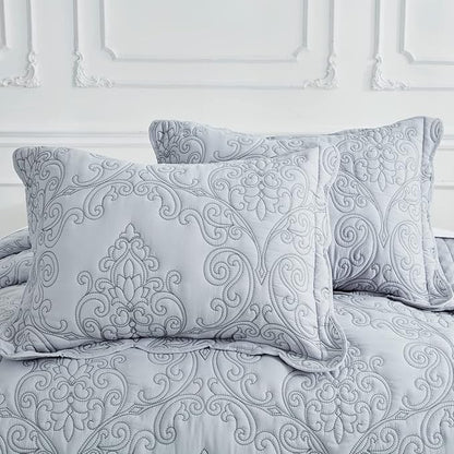 CHIXIN Microfiber Standard Pillow Shams Set of 2 - Decorative Quilted Pillow Covers - Grey - Size (20" x 26")