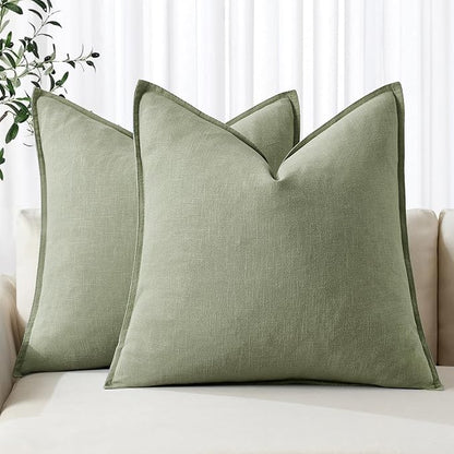 MIULEE Decorative Linen Euro Sham Pillow Covers 22x22 Inch Sage Green Boho Farmhouse Neutral Spring Couch Throw Pillows for Bed Pack of 2 Accent Modern Pillowcase Summer Sofa Livingroom Home Decor
