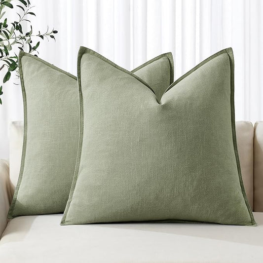 MIULEE Decorative Linen Euro Sham Pillow Covers 22x22 Inch Sage Green Boho Farmhouse Neutral Spring Couch Throw Pillows for Bed Pack of 2 Accent Modern Pillowcase Summer Sofa Livingroom Home Decor