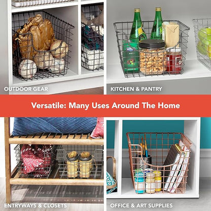 Spectrum Diversified 98977 Scoop Wire Basket, Vintage-Inspired Steel Storage Solution for Kitchen, Pantry, Closet, Bathroom, Craft Room & Garage, Single, Satin Nickel