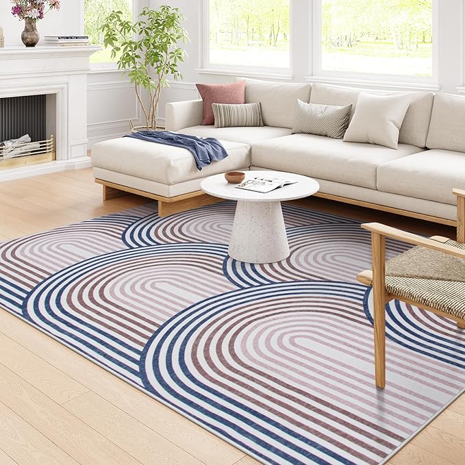 Moynesa Boho Rainbow 6x9 Area Rugs for Living Room, Ultra Thin Soft Colored Bedroom Rugs Machine Washable, Non Slip Mid Century Modern Large Indoor Carpet for Office Playroom Dining Room