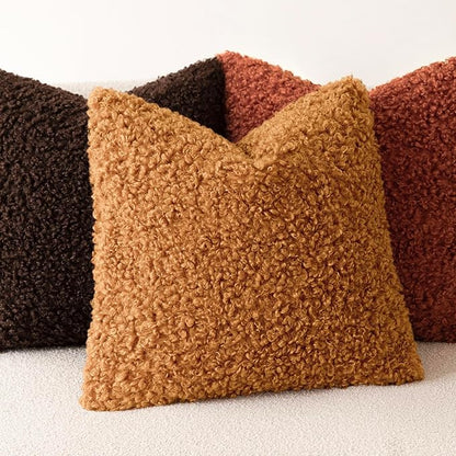 Foindtower 2 Pieces 18x18 Inch Orange, Faux Fur Throw Pillow Cover Accent Sherpa Furry Pillow Covers Fuzzy Soft Pillowcases Cozy Sheepskin Decorative Fleece Cushion Case for Bed Couch Living Room