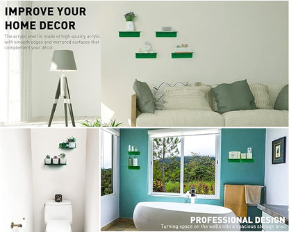 OAPRIRE Wall Mount Shelves Set of 2 for Bedroom, Bathroom, Kids Room & More - Drill Free Acrylic Shelf with Cable Clips, Waterproof Strong Adhesive, Easy to Install (Emerald)