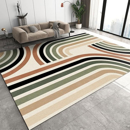 Boho Nordic Rainbow Area Rug, Geometry Dark Green Curved Hook Art Home Decor Rug, Indoor Non-Slip Kids Rugs, Machine Washable Breathable Durable Carpet for Front Entrance Floor Decor,5 x 6ft