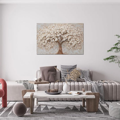 Canvas Wall Art Decor Modern Botanical Wall Art Pictures for Living Room Tree of Life Wall Art Decor White Flower Wall Art Prints Canvas Art Wall Decor Artwork for Walls Bedroom Office Decor 24" X 36"