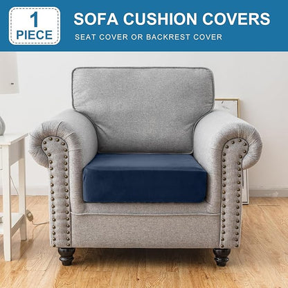 Couch Cover Stretch Velvet Sofa Cushion Cover 1-Piece - Elastic Washable Slipcover for Seat or Backrest, Couch Seat Covers for Sofas (Berlin Blue)