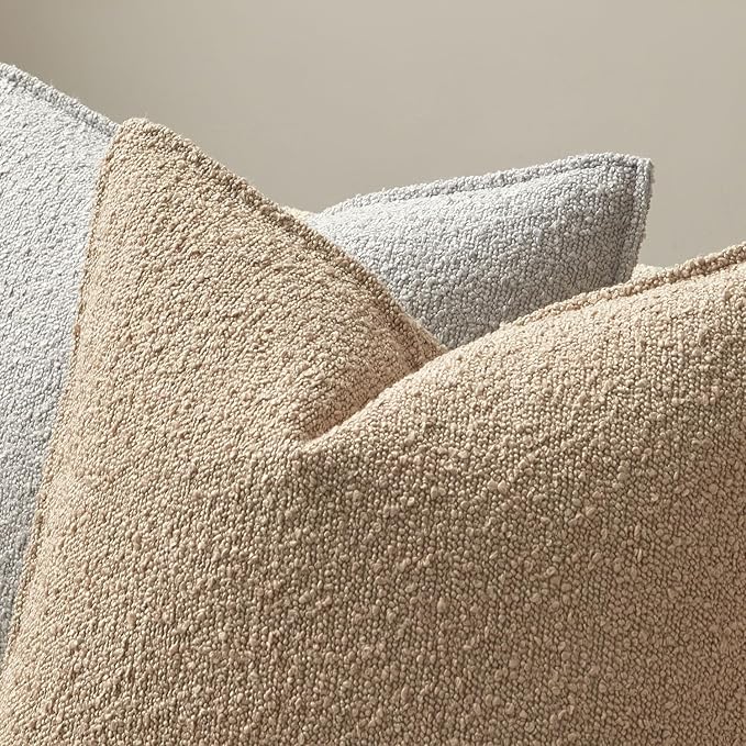 JUSPURBET 26x26 Pillow Covers Set of 2 Decorative Throw Pillow Covers Case for Couch Sofa Bed Soft Boucle Textured Cushion Covers with Hidden Zipper for Home Decor Living Room,Oatmeal