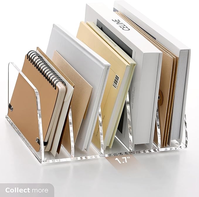 SANRUI Acrylic Mail Organizer, Clear Desk Organizer with 5 Vertical Slots, Upright Binder Divide for Notebooks, Mails, Books, Office Supplies Small File Holder for Home Office School