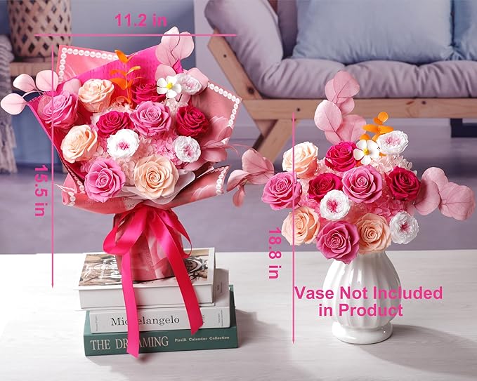 Lovenfold Flowers for Delivery Birthday Flowers Gift for Her,Preserved Flowers Bouquet 12 Roses Mixed Bouquet,Rose Gifts for Women Mom Grandma(Mixed 12 Pink-A Roses)