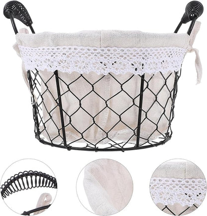 Wire Storage Basket with Handle and Fabric Liner, Metal Iron Wire Organizer Basket for Kitchen and Home, Suitable for Bread, Eggs, and Flower Girl Use
