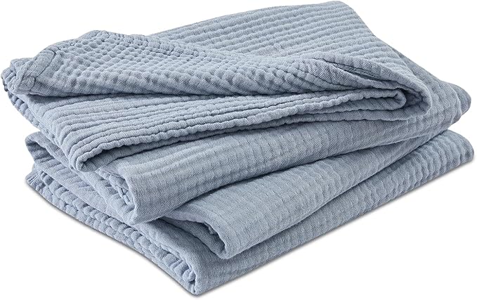 EMME Cotton Muslin King Blanket Bed Layering Bedspread Coverlet Breathable Gauze Soft Lightweight Blankets (Heather Dusty Blue, 108"x90")