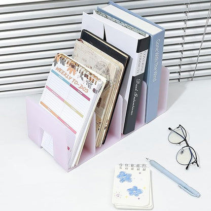 BAYTORY 2Pcs Acrylic File Holder Purse Organizer, Sturdy Desktop File Sorter Organizer, Binder Shelf for Office Desk Kitchen Shelf Closet (Pink)
