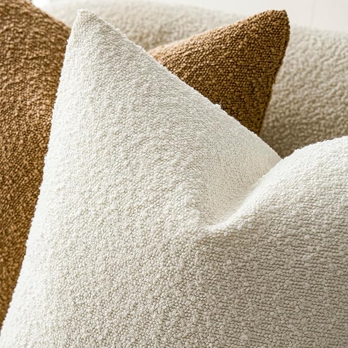 Foindtower Textured Boucle Throw Pillow Covers Accent Solid Pillow Cases Cozy Soft Decorative Couch Cushion Case for Chair Sofa Bedroom Living Room Home Decor, 18 x 18 Inch, 1PC, White