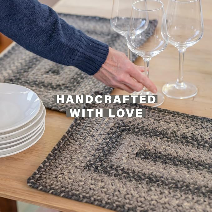 Homespice Flint Hill Jute Braided Placemats, Warm Primitive Decor, Set of 4, Grey 13x19 Oval Table Mats - Vibrant Colors, Durable, Easy to Clean and Protects Furniture