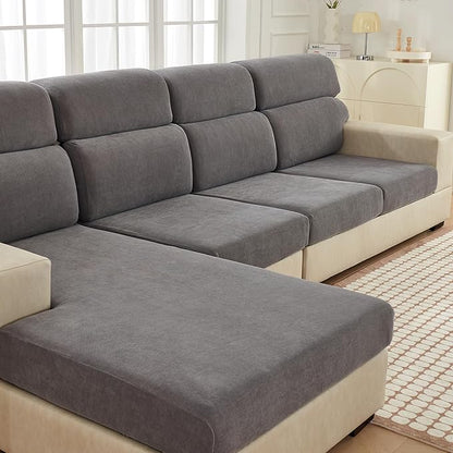 Large Chaise Cushion Cover, Non-Fuzzy Chenille Couch Covers with Clean Look for Sectional or L Shaped Sofa Chaise, Fits Left or Right Side, Durable Lounge Seat Protector (1 Piece, Grey)