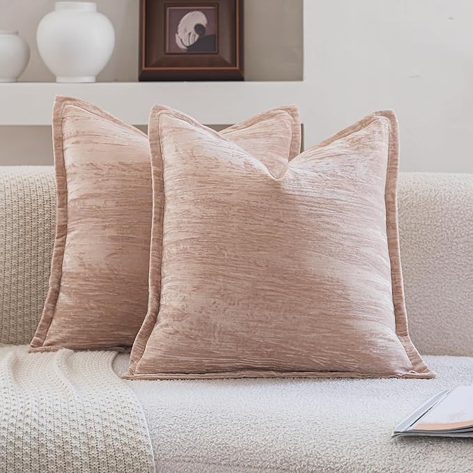 Neelvin Set of 2 Velvet Decorative Throw Pillow Covers 18x18 Inch Beige Modern Luxury Cushion Covers Textured Pillow Cases for Living Room Home Decor Couch Sofa