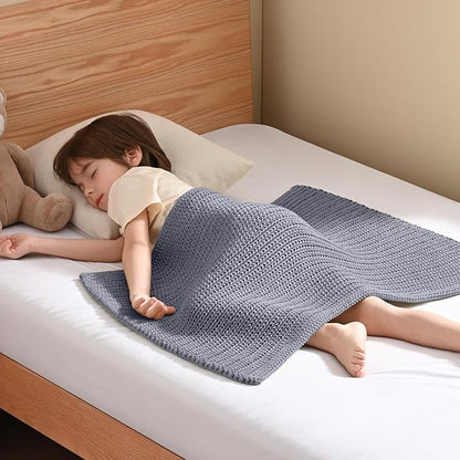 Guohaoi Knitted Weighted Lap Pad (Light Grey 20"x30" 2lbs) No Beads Cooling Weighted Blanket Kids for Nap, Breathable Chunky Knit Blanket, Small Throw Blanket for Travel Indoor Outdoor