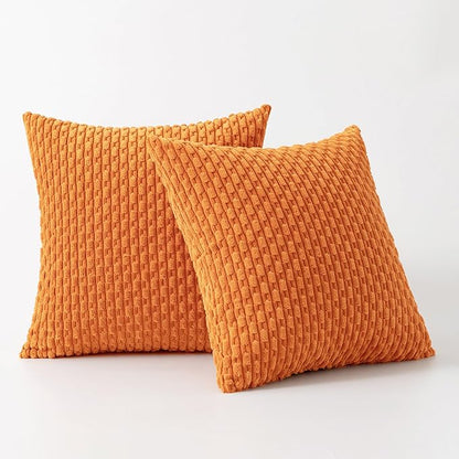 Kevin Textile Fall 2 Packs Decorative Throw Pillow Covers 20x20 Inch for Couch Bed Sofa Modern Farmhouse Boho Home Decor Soft Cute Plush Corduroy Cushion Case Orange 50x50 CM