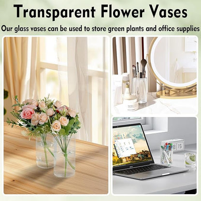 12pcs Glass Cylinder Vases for Centerpieces, Floating Glass Candle Holder for Dinner Table 6 Inch Tall Clear Flower Vases for Wedding Decoration, Birthday Party, Home, Holiday