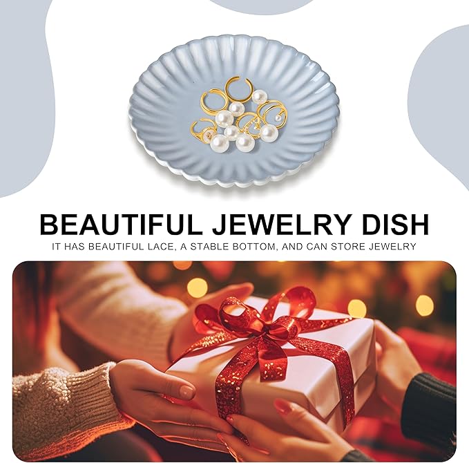 Ceramic Jewelry Dish, Decorative Tray for Rings Earrings Necklaces Bracelet Watch Keys, 4.50" Trinket Tray as Gifts for Women (Antique Wave)