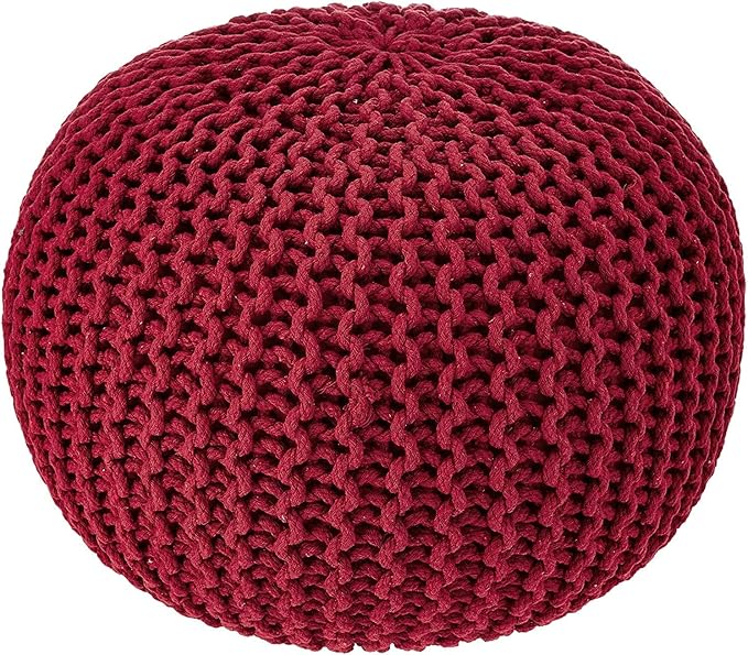 REDEARTH · Round Pouf Ottoman - Hand Knitted Boho Poof Home Décor Pouffe Circular Footrest for Living Room - Bedroom - Lounge - 100% Cotton (19.5"x19.5"x14") - Red, Set of 2