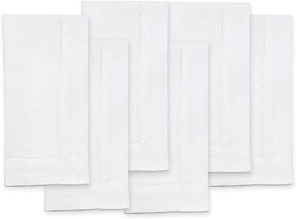 Solino Home White Linen Napkins Set of 6-100% Pure Linen Hemstitch Dinner Napkins 20 x 20 Inch for Winter, Valentines, Holiday, New Year - Classic Hemstitch
