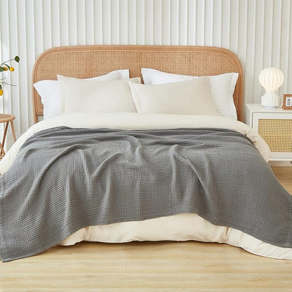 EMME Cotton Muslin King Blanket Big Oversized Bed Layering Bedspread Coverlet Breathable Gauze Soft Lightweight Blankets (Grey, 120"x94")