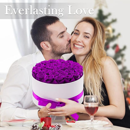 27 Forever Roses in Luxury White Box, Eternal Real Roses Birthday Gifts for Women, Preserved Flowers for Delivery Prime, Anniversary, Valentine's Day, Mothers Day for Mom (Purple)