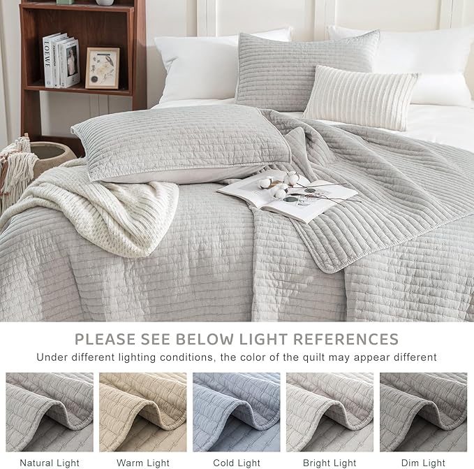 Sanracie Stonewashed Oversized King Quilt(120"x120"), Cotton Light Wheat Color Cross Stitch Pattern California King Quilt Set 3Pcs Ultra Soft Lightweight Crinkle Bed Coverlet Set for All Season
