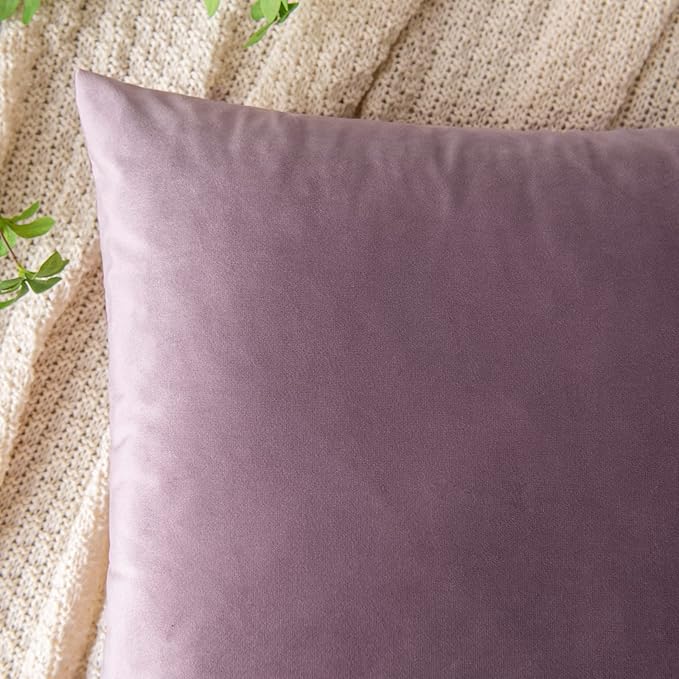EMEMA Pack of 2 Velvet Throw Pillow Covers Decorative Square Pillowcase Soft Solid Cushion Case for Sofa Bedroom Chair Car 18x18 Inch Pink Purple