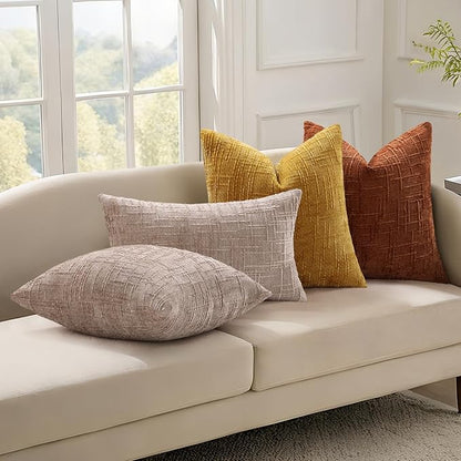 decorUhome Spring Light Brown Chenille Euro Sham Throw Pillow Covers 24x24 Set of 2 Textured Slubby Couch Pillow Covers Farmhouse Accent Modern Neutral Decorative Pillow Cases for Bed Sofa Living Room