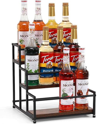 Coffee Syrup Rack Organizer, 3-Tier 12 Syrup Bottles Holder Stand for Coffee Bar, Liquor Bottle Display Shelf Bar Shelf Stand Countertop Rack for Syrup, Wine, Spice