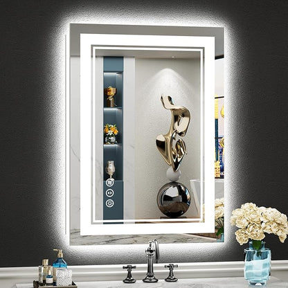 20x28 LED Bathroom Mirror with Lights, Backlit and Front Lit, Anti-Fog Lighted Vanity Mirrors for Bathroom Wall, Dimmable, 3-Color Light, Memory, Shatter-Proof, HD Tempered Glass, CRI＞90