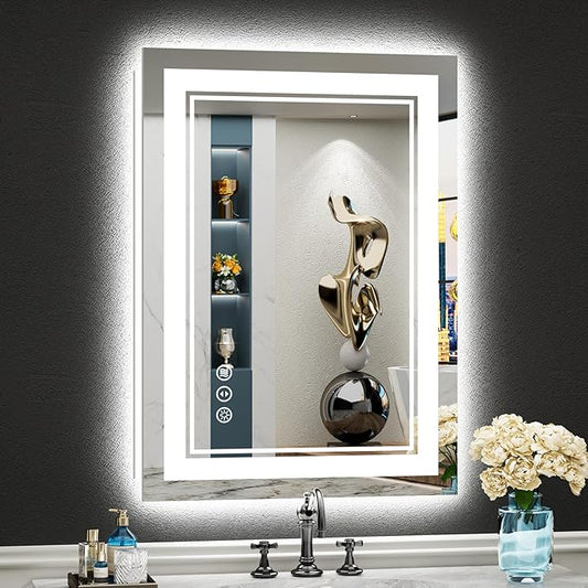 20x28 LED Bathroom Mirror with Lights, Backlit and Front Lit, Anti-Fog Lighted Vanity Mirrors for Bathroom Wall, Dimmable, 3-Color Light, Memory, Shatter-Proof, HD Tempered Glass, CRI＞90