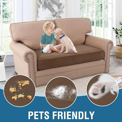 H.VERSAILTEX Fleece Couch Cushion Covers Stretch Loveseat Covers for 2 Cushion Couch Loveseat Covers Comfortable and Durable Fabric (2 Seater Cushion Cover, Camel)