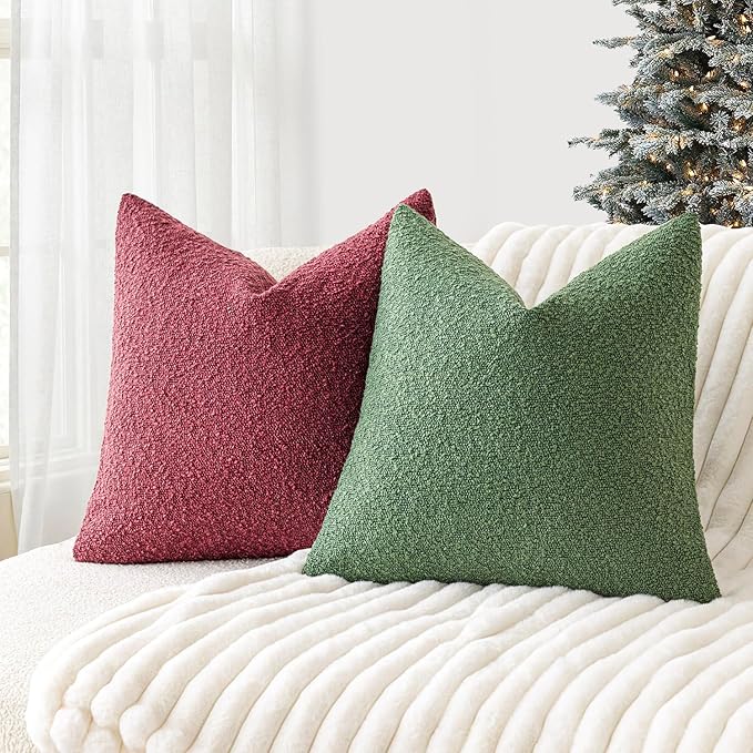 Foindtower Textured Boucle Throw Pillow Covers Accent Solid Pillow Cases Cozy Soft Decorative Couch Cushion Case for Chair Sofa Bedroom Living Room Home Decor, 18 x 18 Inch,Hunter Green