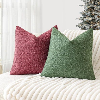 Foindtower Textured Boucle Throw Pillow Covers Accent Solid Pillow Cases Cozy Soft Decorative Couch Cushion Case for Chair Sofa Bedroom Living Room Home Decor, 18 x 18 Inch,Hunter Green