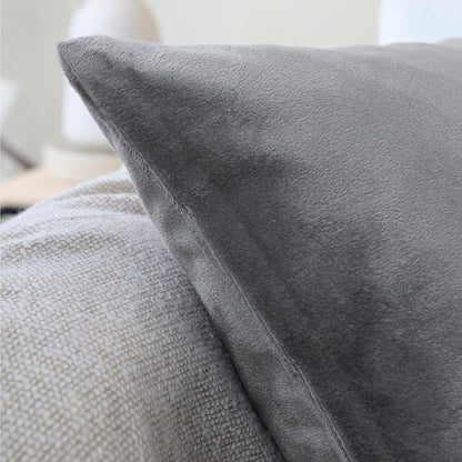 Encasa XO Velvet Throw Pillow Covers 18x18 in (45x45 cm) - Grey - Set of 2 No Inserts, Only Pack of 2 Cases | Soft Square Decorative Euro Shams Cushion Cover for Couch, Sofa
