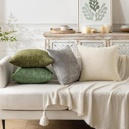 MIULEE Pack of 2 Couch Throw Pillow Covers 18x18 Inch Sage Green Modern Boho Accent Decorative Pillow Covers Soft Chenille Farmhouse Cushion Covers for Home Decor Bed Sofa Living Room