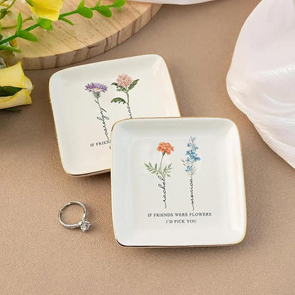 If Friends Were Flowers Id Pick You Custom Ring Dish, Custom Birth Month Flower Best Friend Jewelry Dish Gifts for Long Distance Friendship Bestie Soul Sister Birthday Christmas
