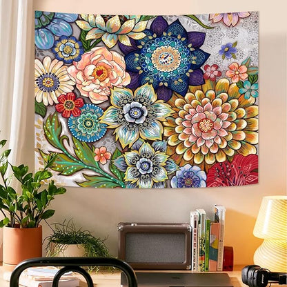 Neasow Colorful Floral Tapestry Wall hanging, Bright Boho Fabric Blossom Tapestries, Multi Color Tapestry for Bedroom Home Hippie Wall Decor 60×80 inch