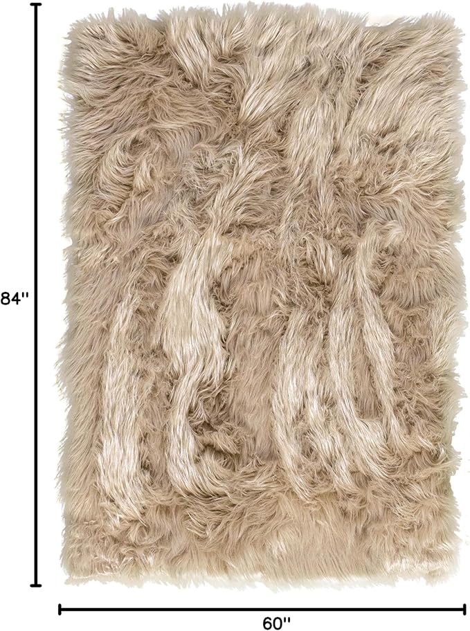 Super Area Rugs Ultra Soft & Fluffy Faux Sheepskin Rug, Light Brown 5 x 7 Feet Carpet for Bedroom Living Room