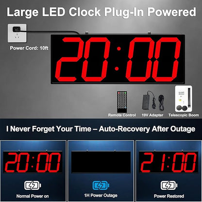 Digital Clock Large Display 19" with Remote Control,Double-Sided Clock, Suspended Design for Hospitals, Factories, Airports.