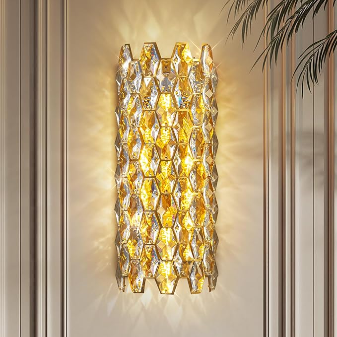 Crystal Wall Sconces,Modern Gold Wall Light Fixtures,Luxury Indoor Wall Lamp,Vanity Wall Mount Lamps for Living Room,Bedroom,Bathroom,Bedside,Hallway,Stairway