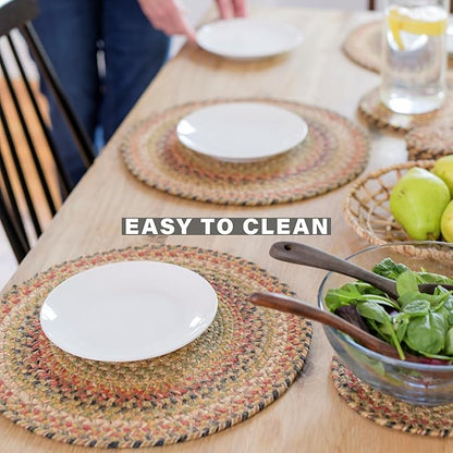 Homespice Kingston Jute Braided Short Table Runner, Warm Country Decor, Set of 2, Multicolor Rectangle 8x28 - Rich Colors, Easy to Clean, Durable and Protects Furniture