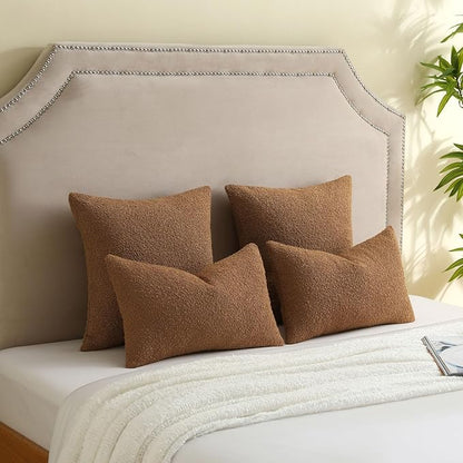 FUTEI Pack of 2 Tobacco Decorative Throw Pillow Covers 12x20 Inch Soft Cozy Solid Boucle Textured Lumbar Pillow Cases,Modern Home Decor for Couch Bed Living Room