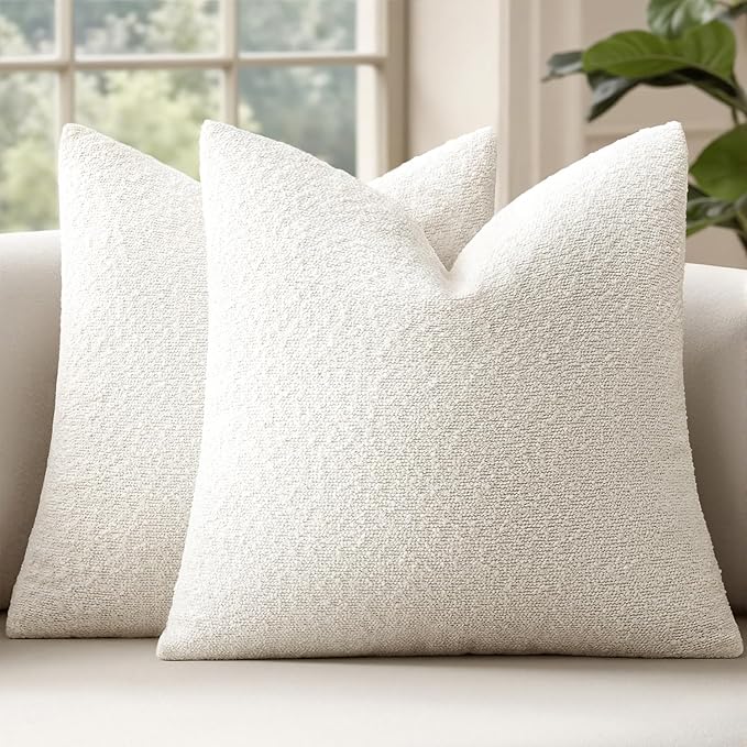 MIULEE 16x16 Inch Decorative Pillow Covers for Couch Bed Set of 2 Textured Boucle Neutral Winter Throw Pillows Christmas White Accent Solid Cushion Pillowcases Sofa Livingroom Home Decor