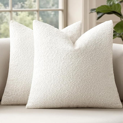 MIULEE 16x16 Inch Decorative Pillow Covers for Couch Bed Set of 2 Textured Boucle Neutral Winter Throw Pillows Christmas White Accent Solid Cushion Pillowcases Sofa Livingroom Home Decor